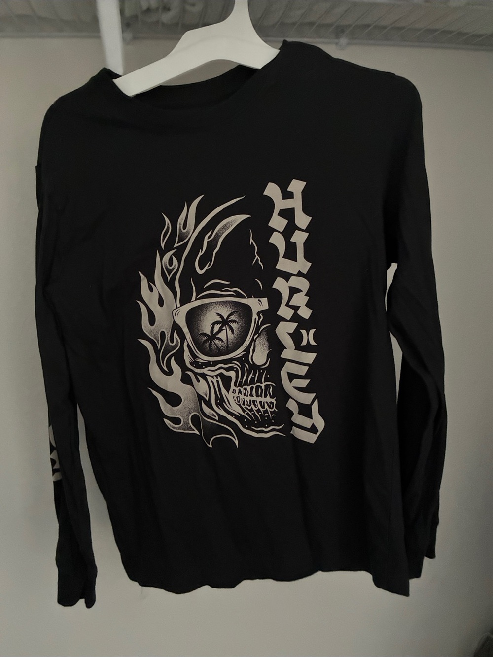 Hurley Black Crew Neck Tee with White Logo Print